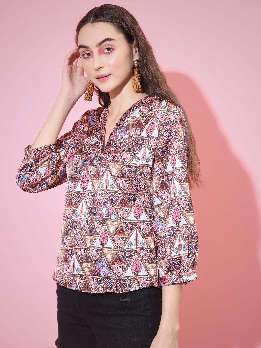 Women's Multi Printed V-Neck Top Myshka