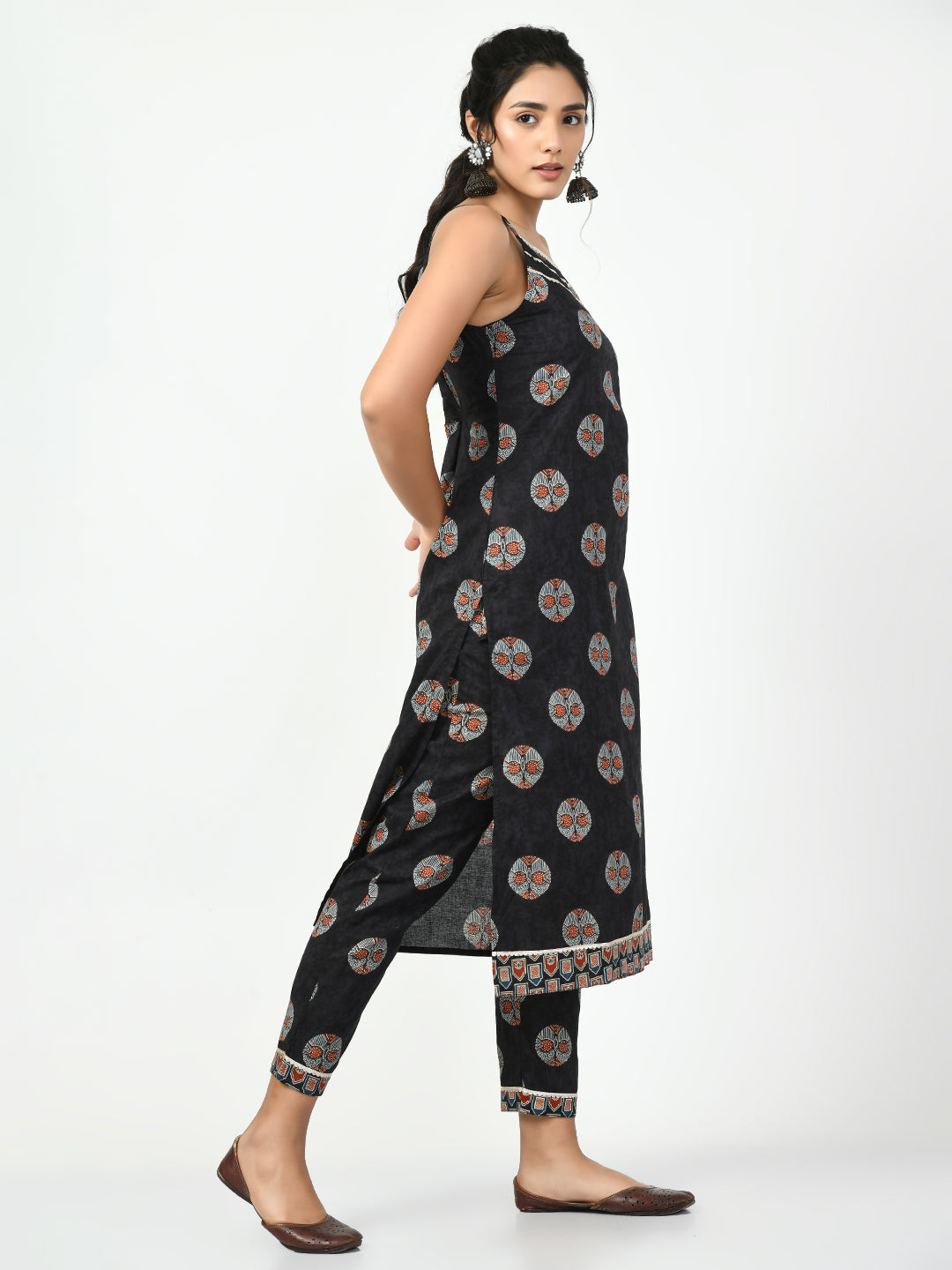 Women's Black Printed Kurta With Trouser Myshka