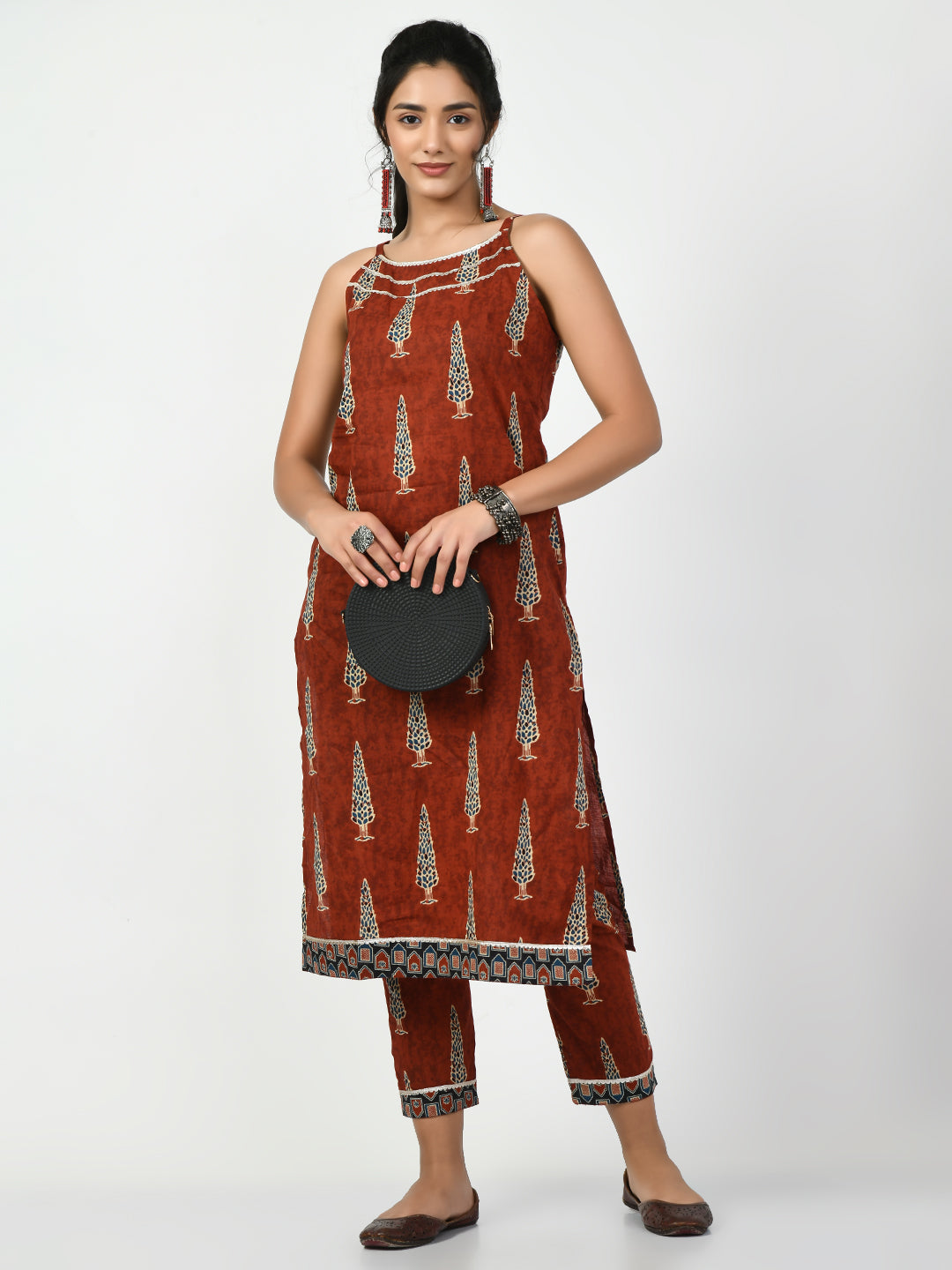 Women's Rust Printed Kurta With Trouser Myshka