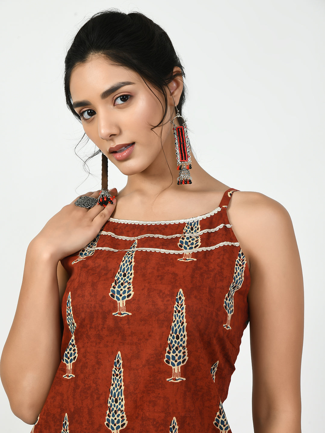 Women's Rust Printed Kurta With Trouser Myshka