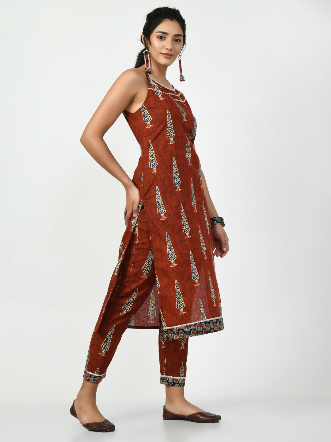 Women's Rust Printed Kurta With Trouser Myshka