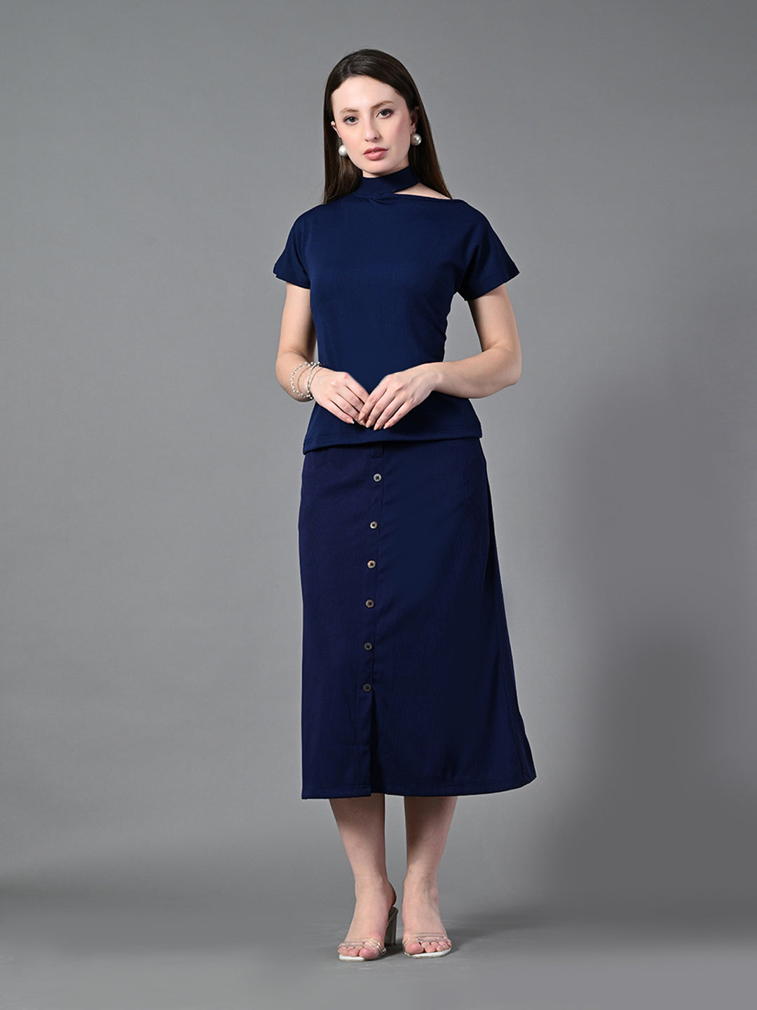 Myshka Women's Navy Blue colour Co-ord set