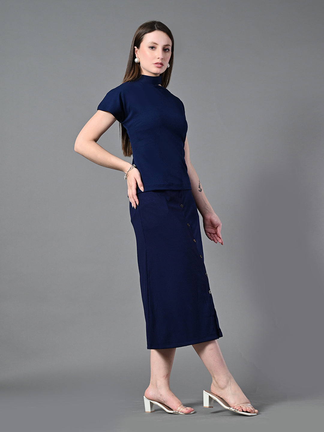 Myshka Women's Navy Blue colour Co-ord set