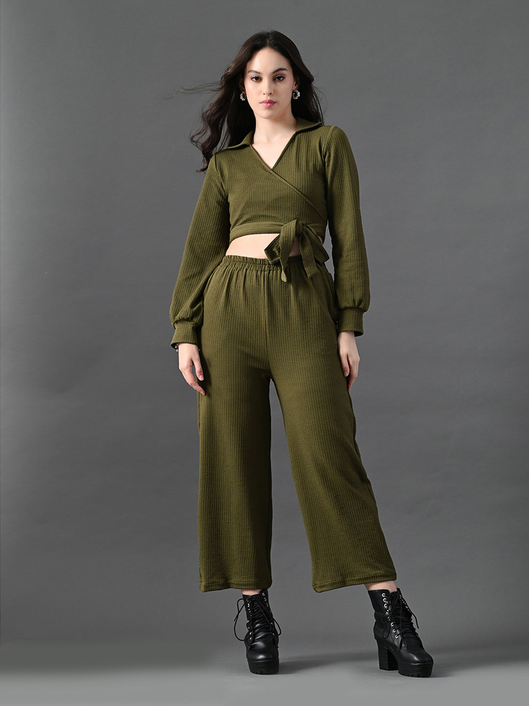 Myshka Women's Olive Green Co-Ord Set