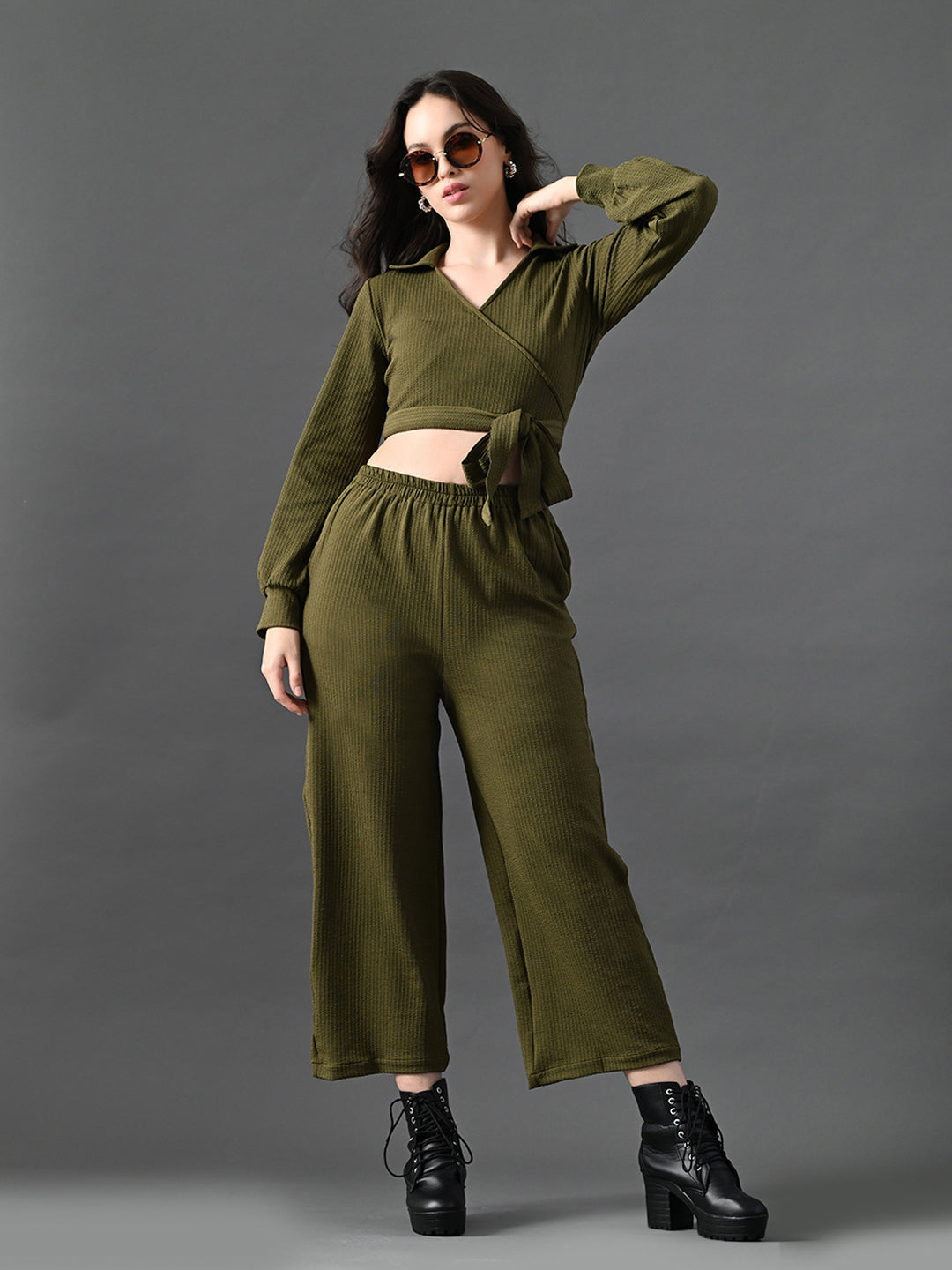 Myshka Women's Olive Green Co-Ord Set