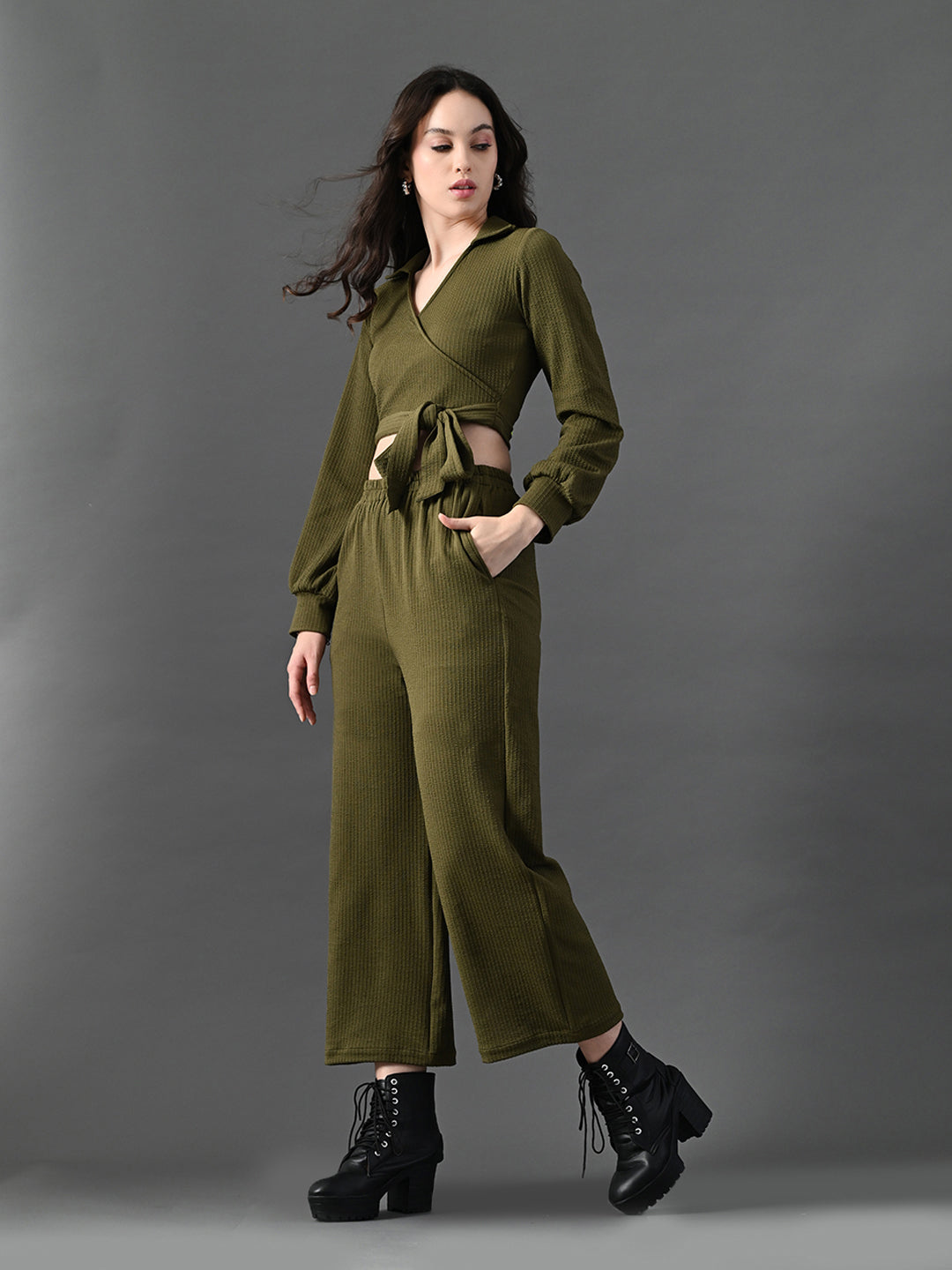 Myshka Women's Olive Green Co-Ord Set