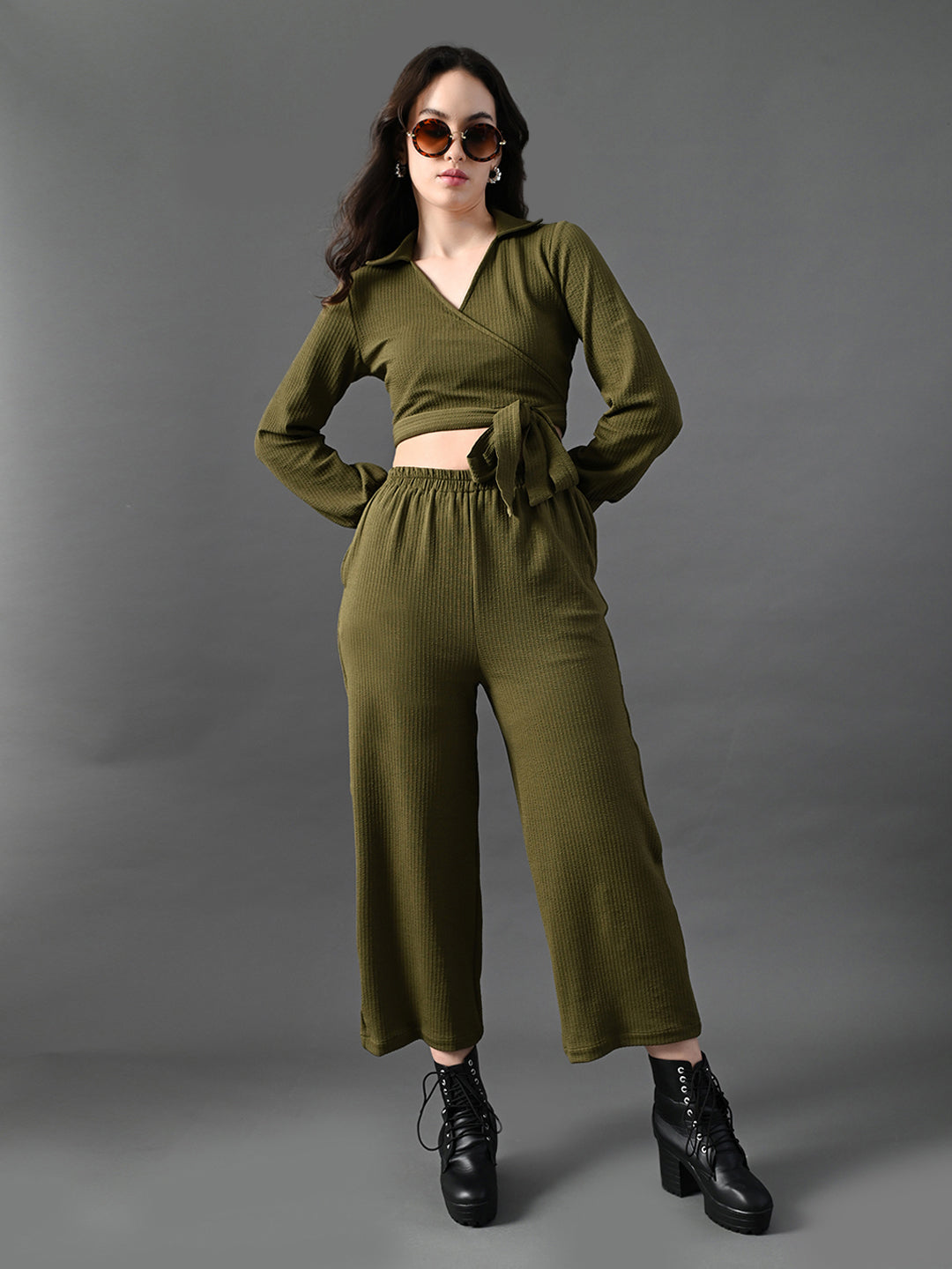 Myshka Women's Olive Green Co-Ord Set