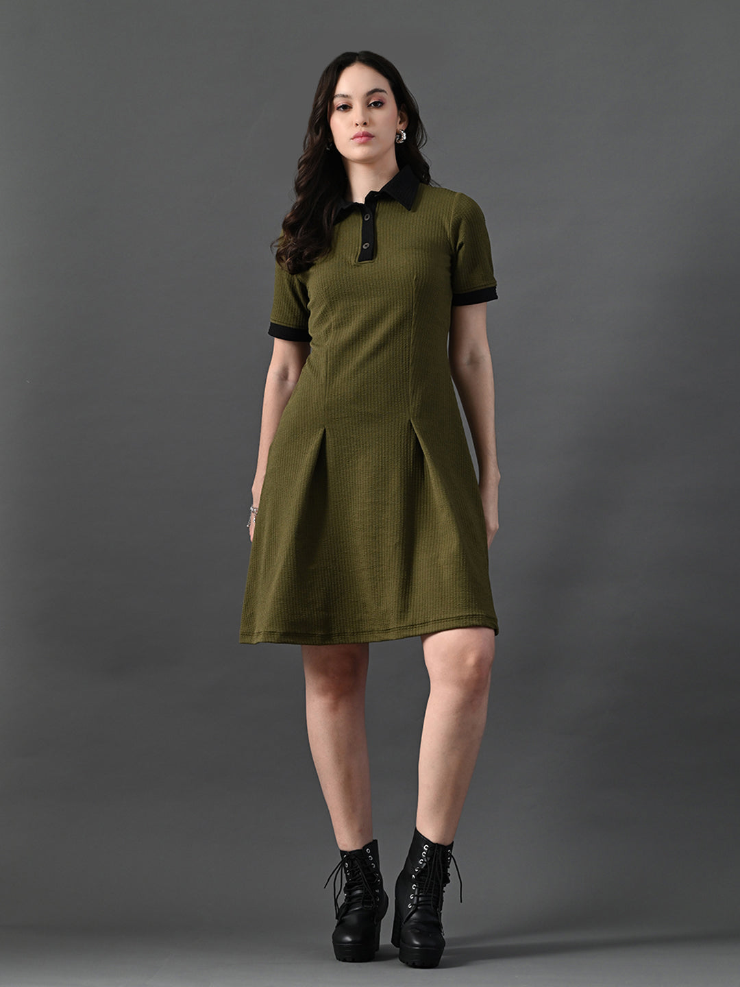 Myshka Women's Olive Collared Dress