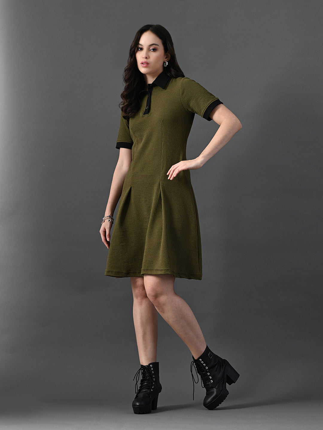 Myshka Women's Olive Collared Dress