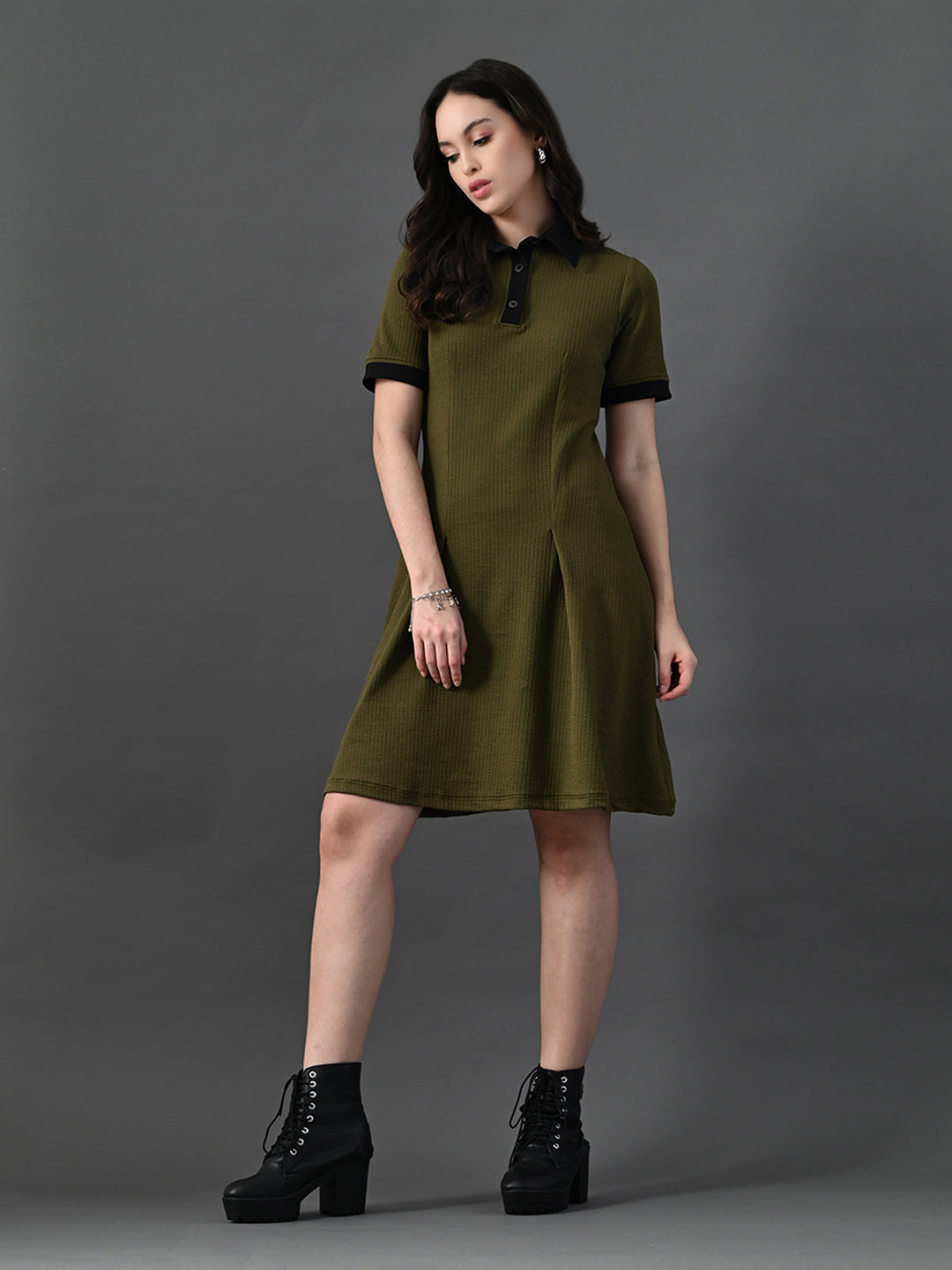 Myshka Women's Olive Collared Dress