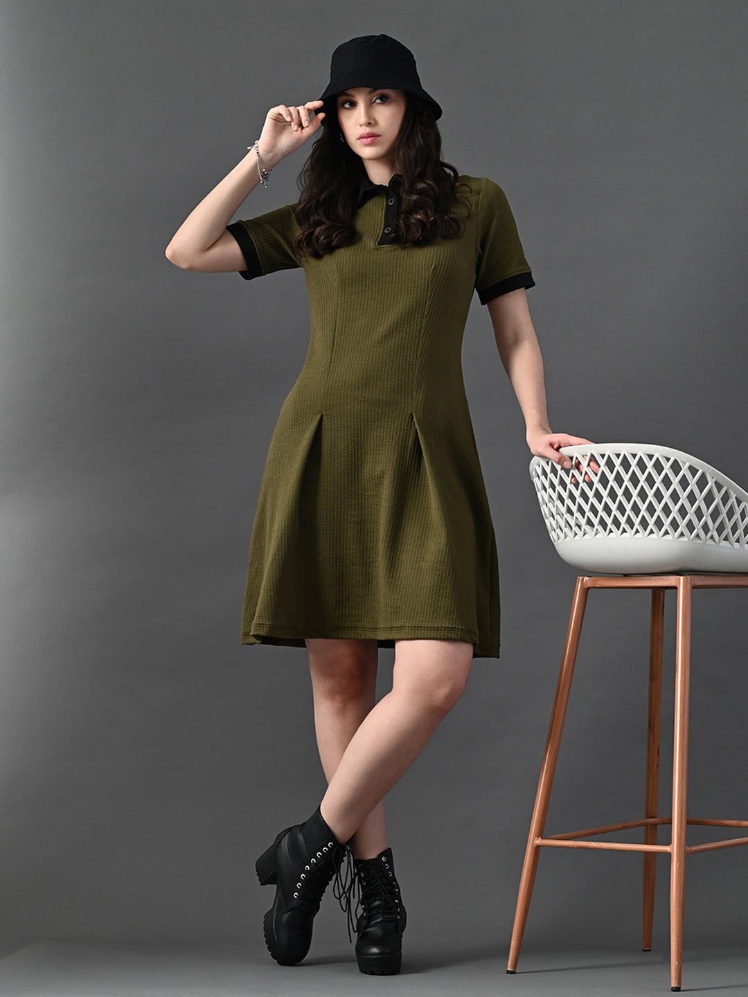 Myshka Women's Olive Collared Dress