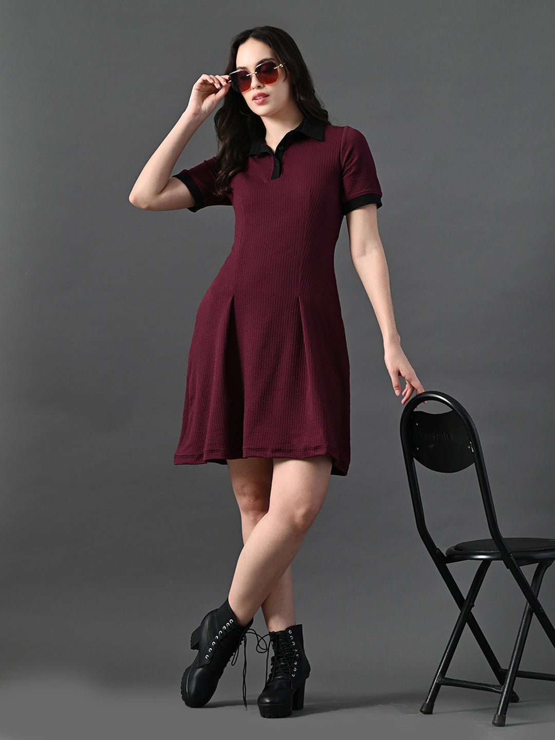 Myshka Women's Magenta Collared Dress