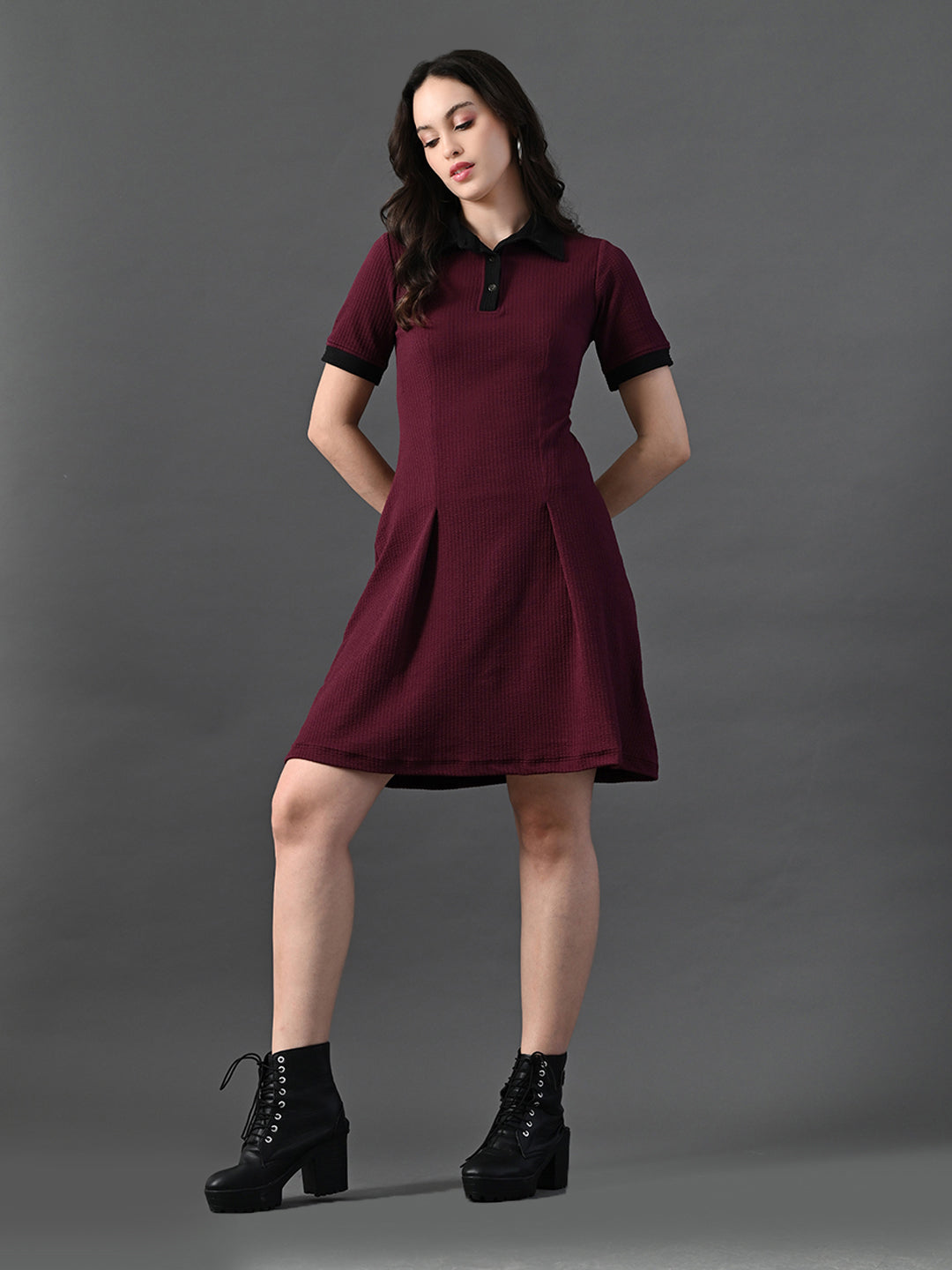 Myshka Women's Magenta Collared Dress