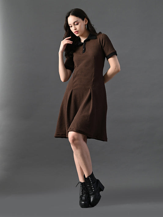 Myshka Women's Coffe Brown Collared Dress