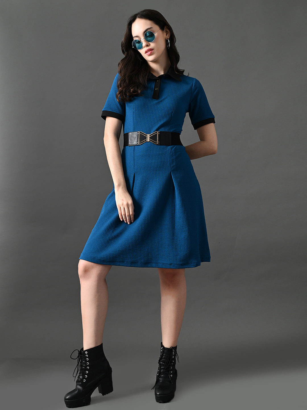 Myshka Women's Blue Collared Dress