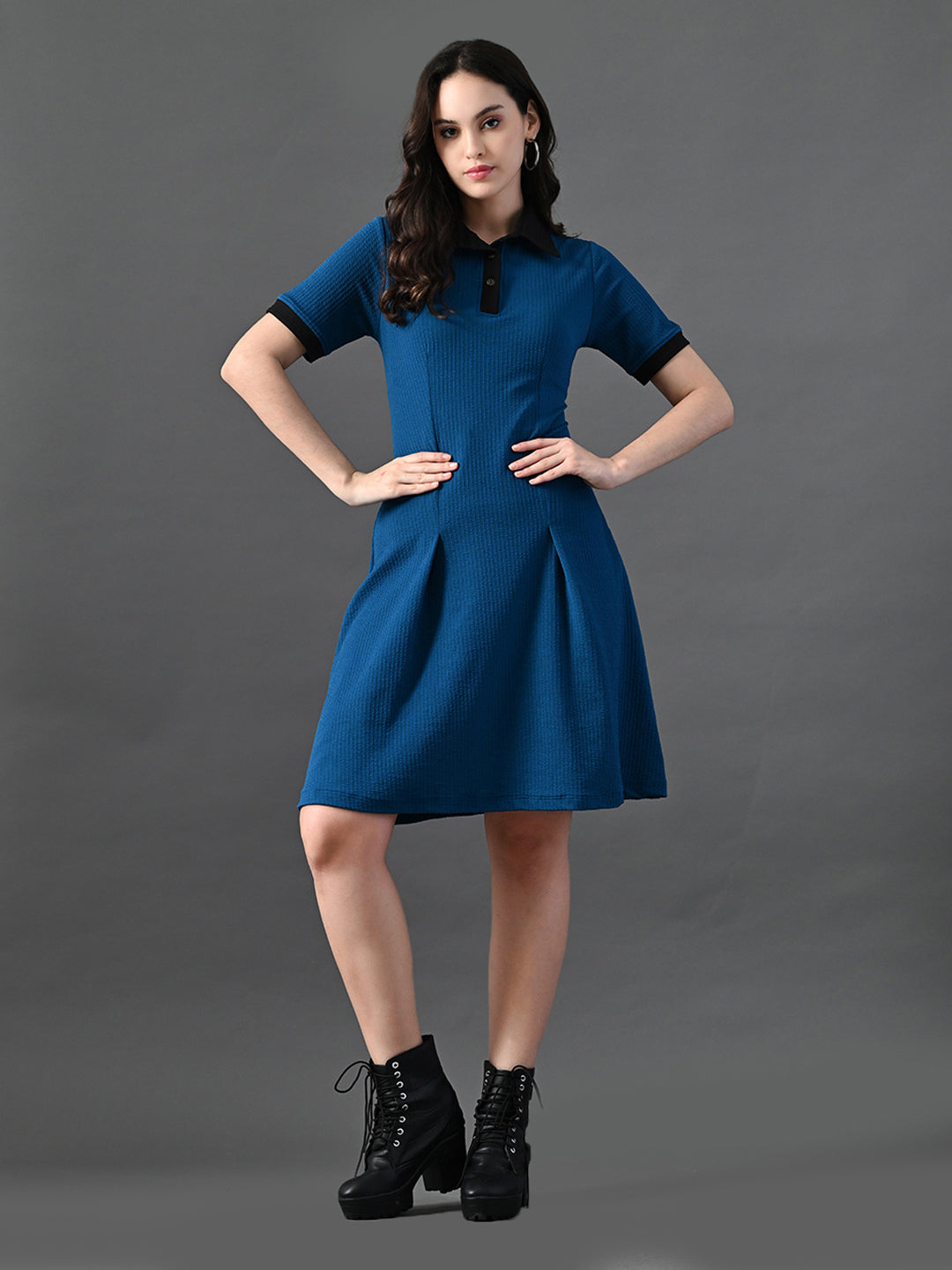 Myshka Women's Blue Collared Dress