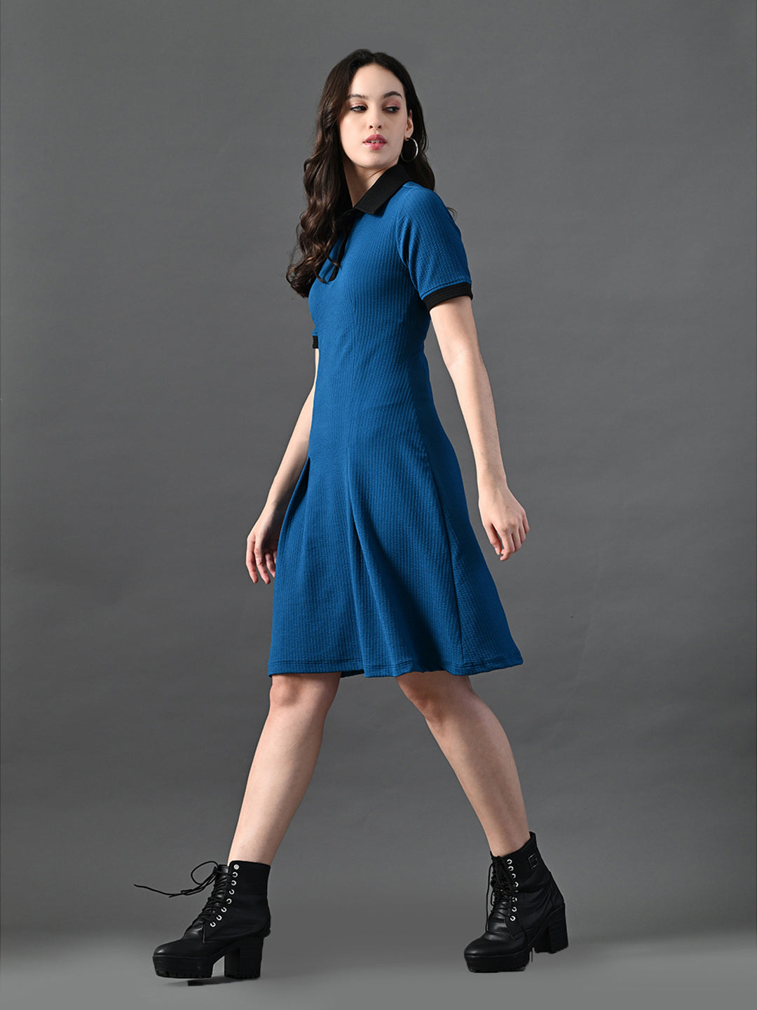 Myshka Women's Blue Collared Dress