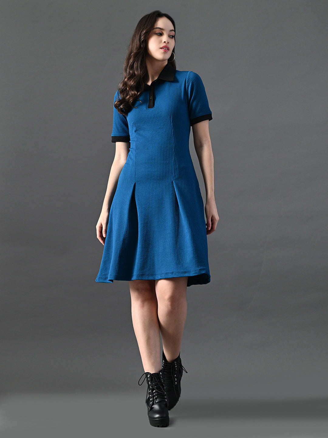 Myshka Women's Blue Collared Dress