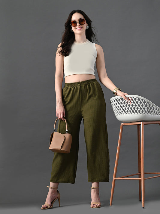 Myshka Women's Olive Traight Fit Party Trouser