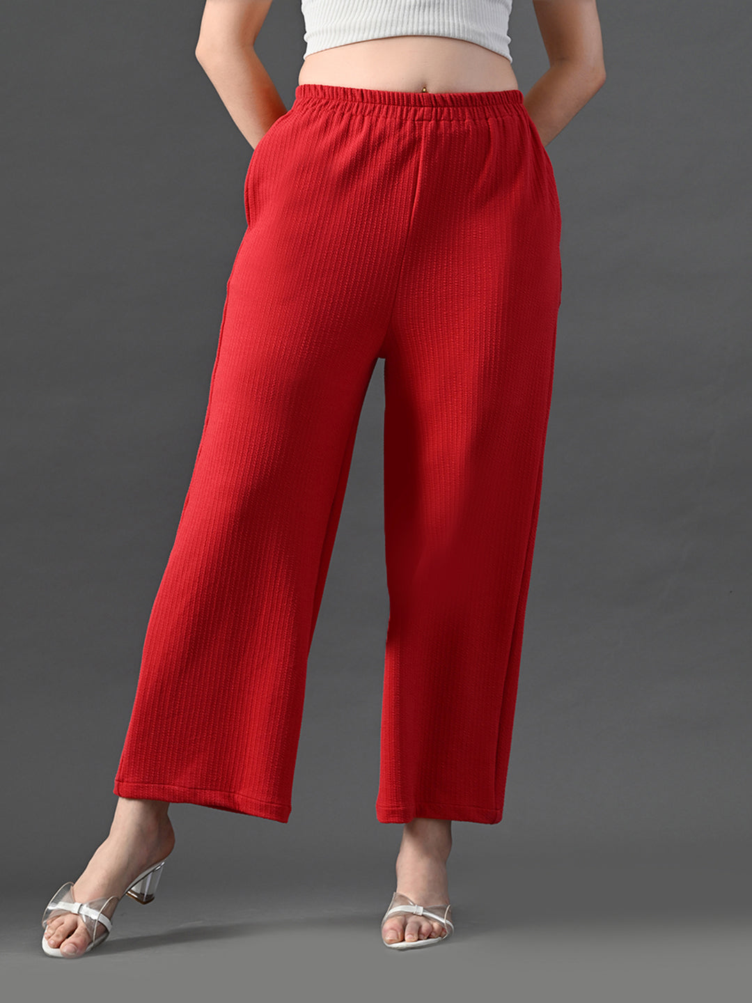 Myshka Women's Red Traight Fit Party Trouser