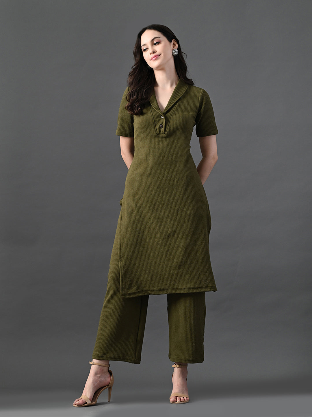 Myshka Women's Olive Green Kurta Set