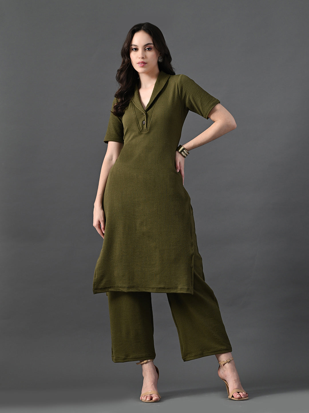 Myshka Women's Olive Green Kurta Set