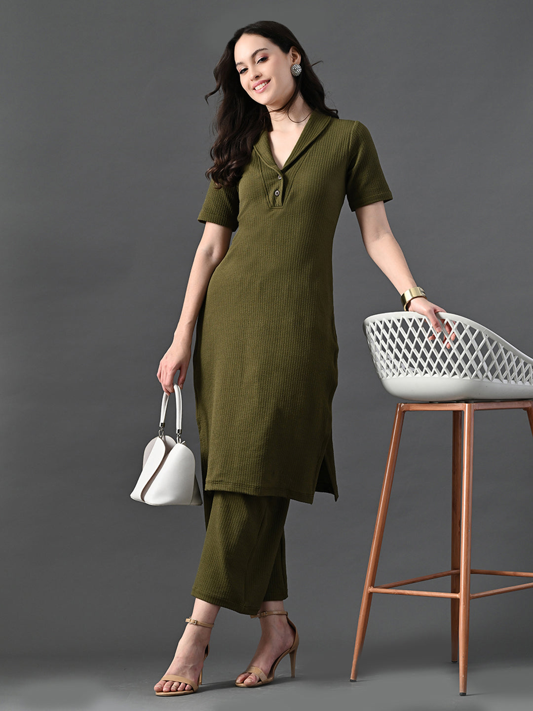 Myshka Women's Olive Green Kurta Set