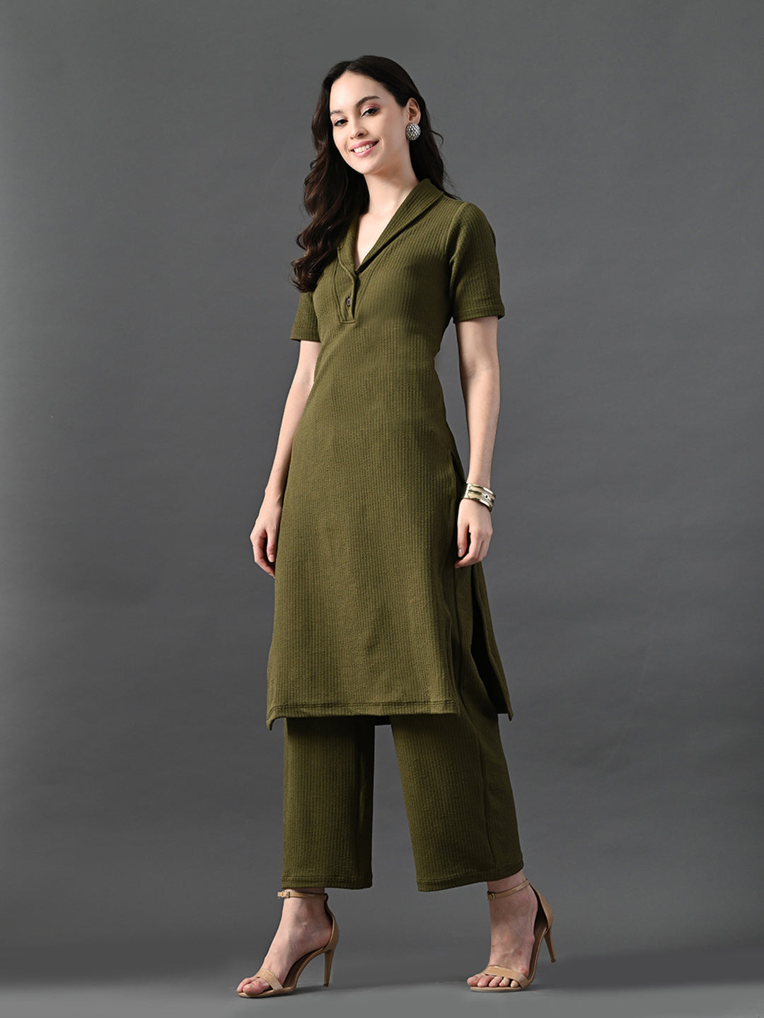 Myshka Women's Olive Green Kurta Set