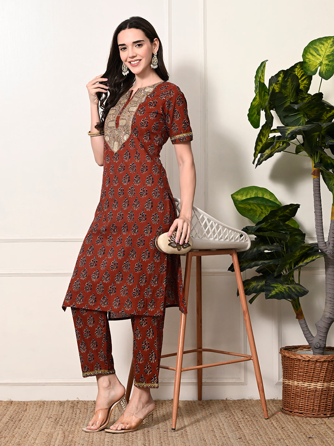 Myshka Women's Cotton Red Printed Kurta Set