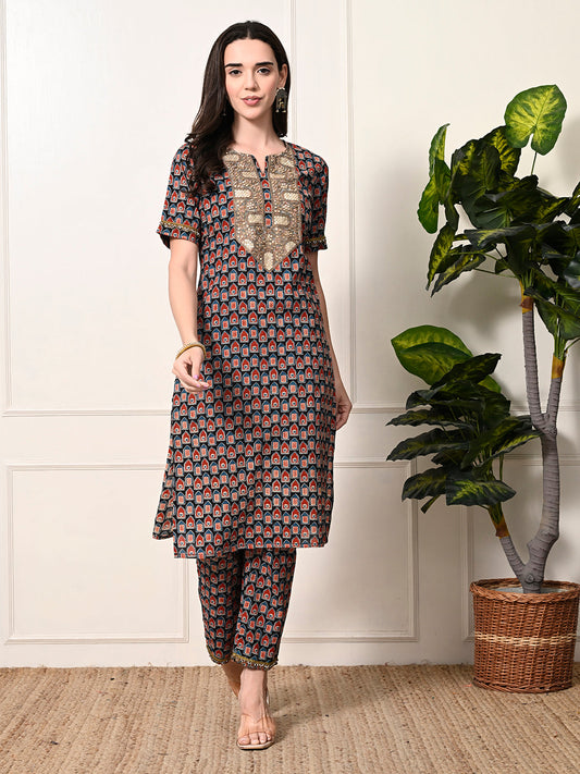 Myshka Women's Cotton Printed Kurta Set