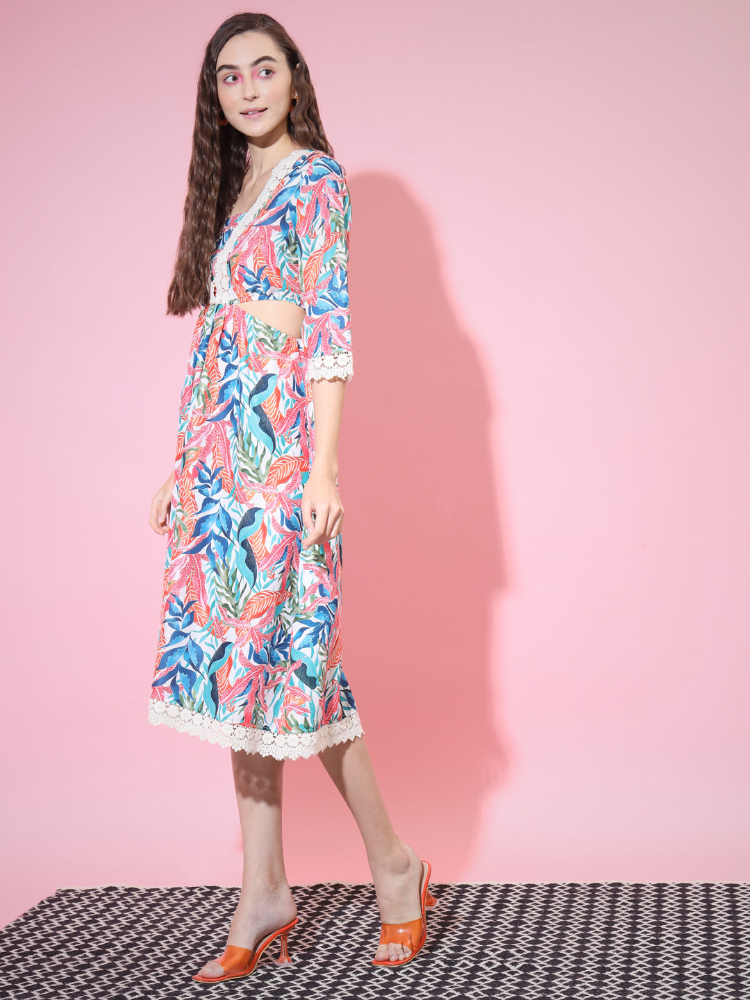 Women's Multi Floral Printed Fit And Flare Dress Myshka