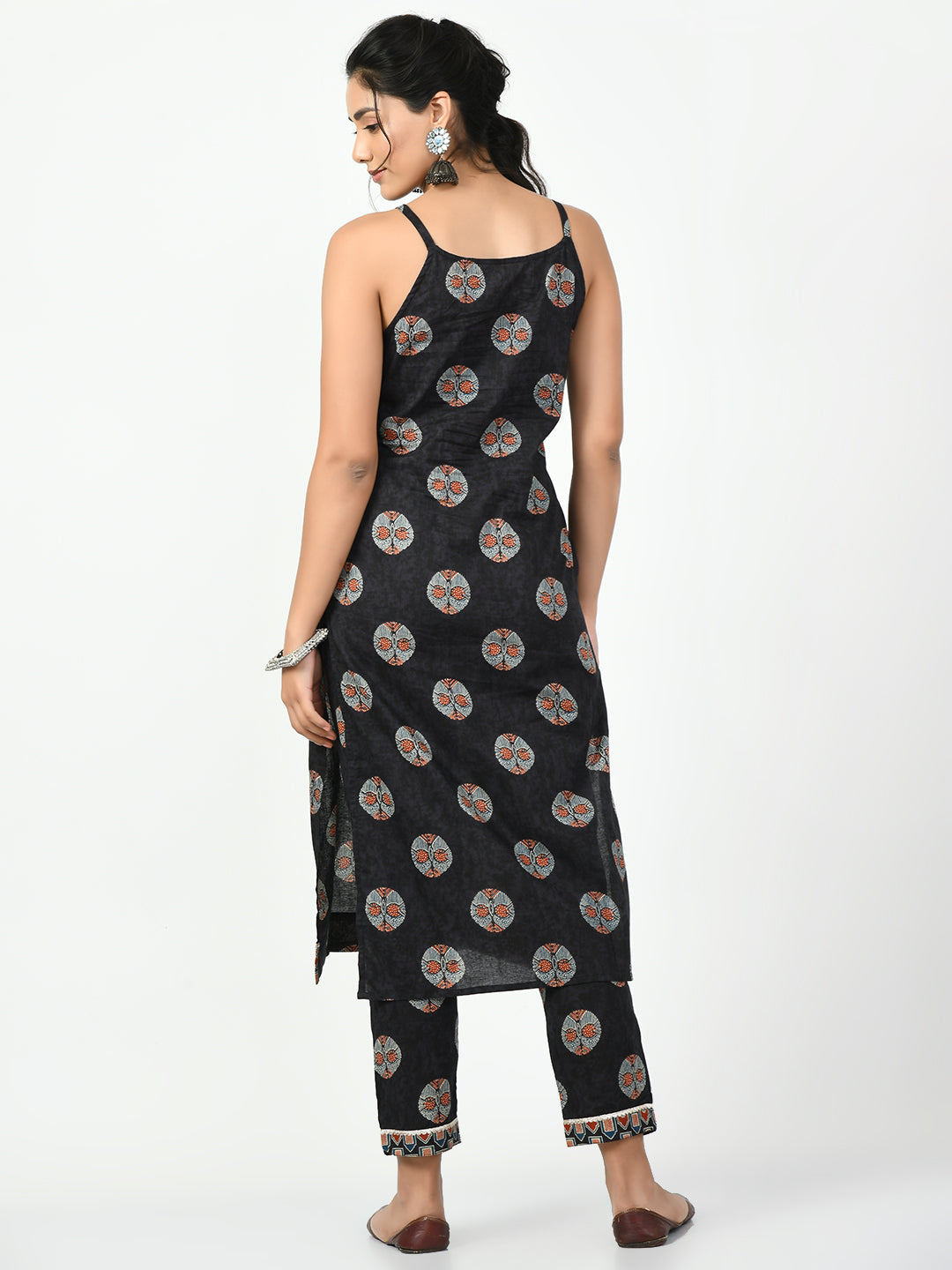 Women's Black Straight Printed Kurta Myshka