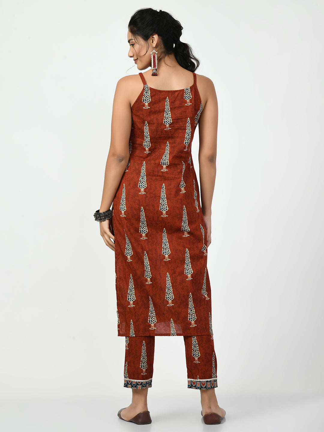 Women's Rust Straight Printed Kurta Myshka