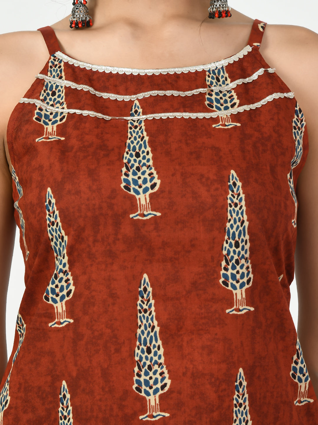 Women's Rust Straight Printed Kurta Myshka