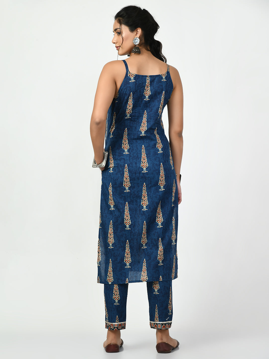 Women's Blue Straight Printed Kurta Myshka