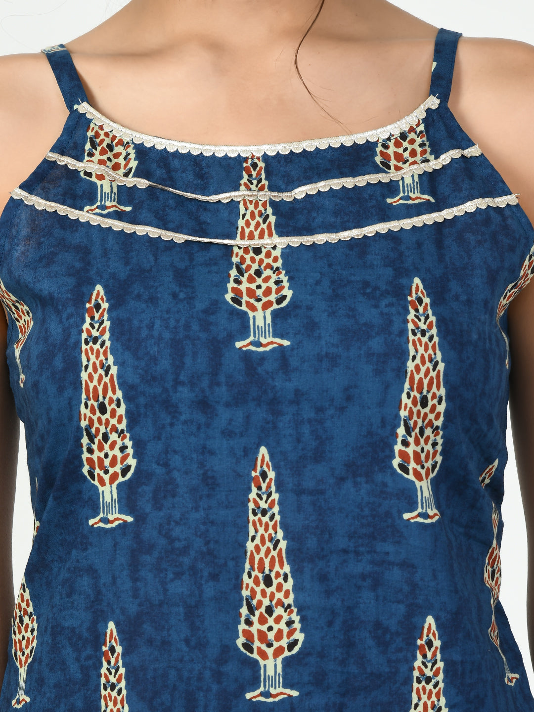 Women's Blue Straight Printed Kurta Myshka