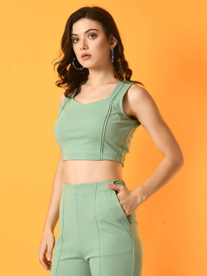 Women's Green Solid Top With  Trousers  - Myshka