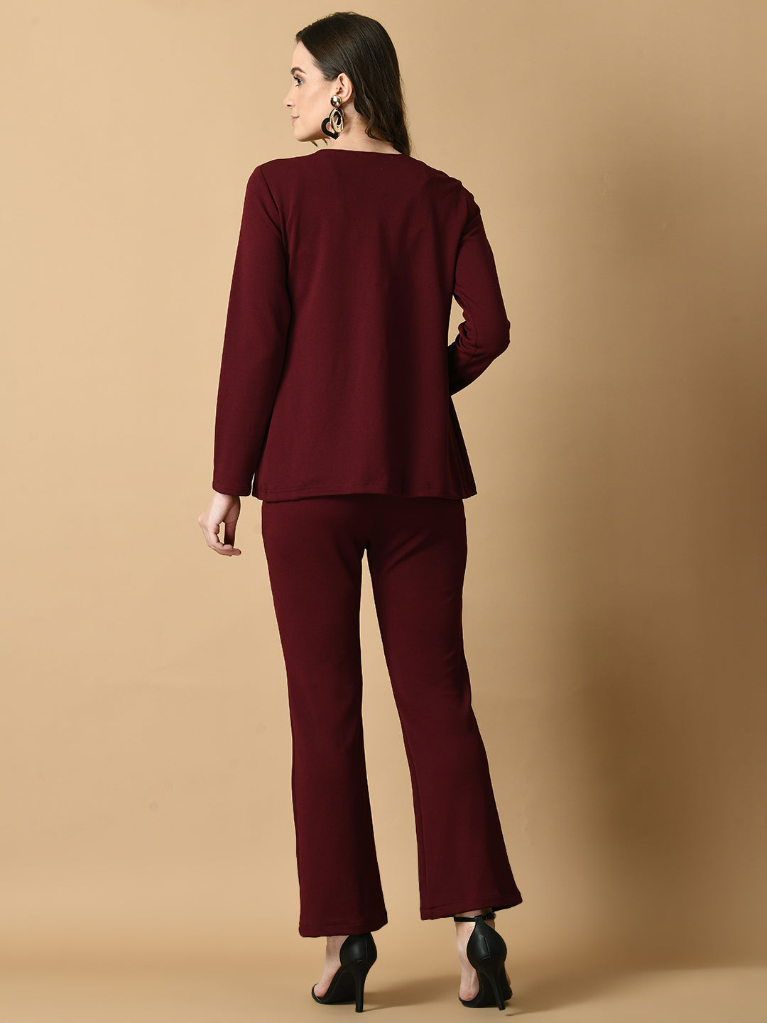 Women's Magenta Solid Coat With  Trousers  Myshka