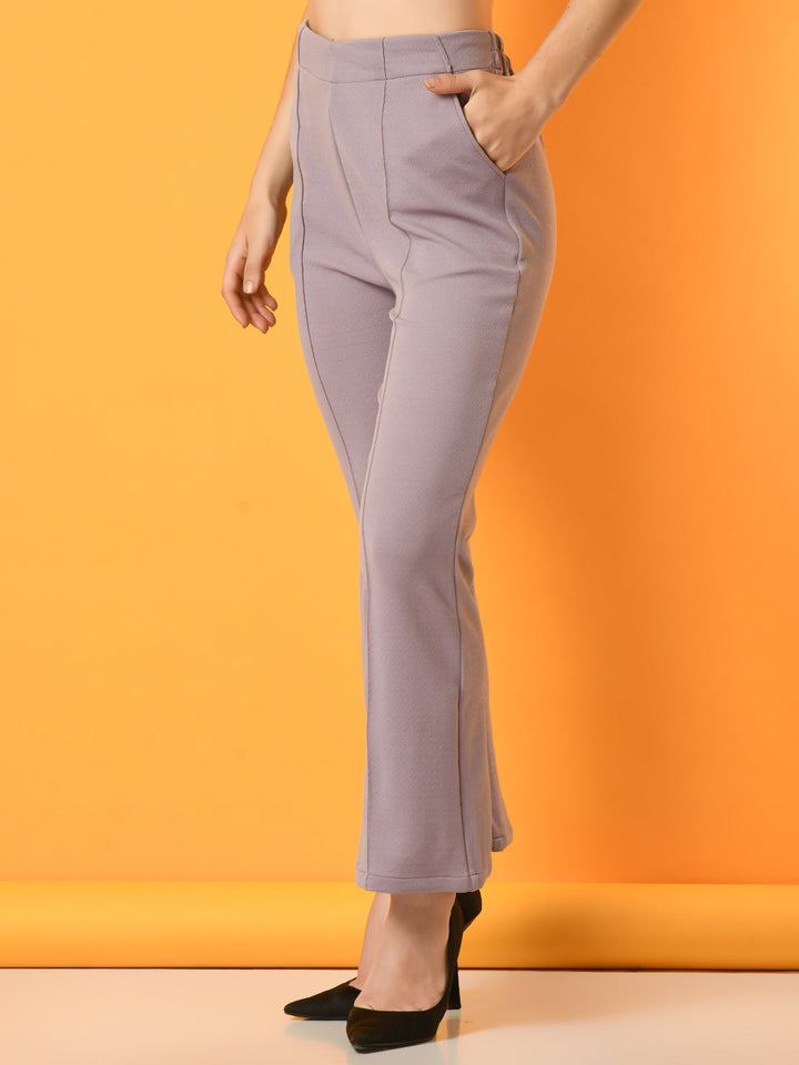 Women's Lavender Solid Coat With  Trousers  - Myshka