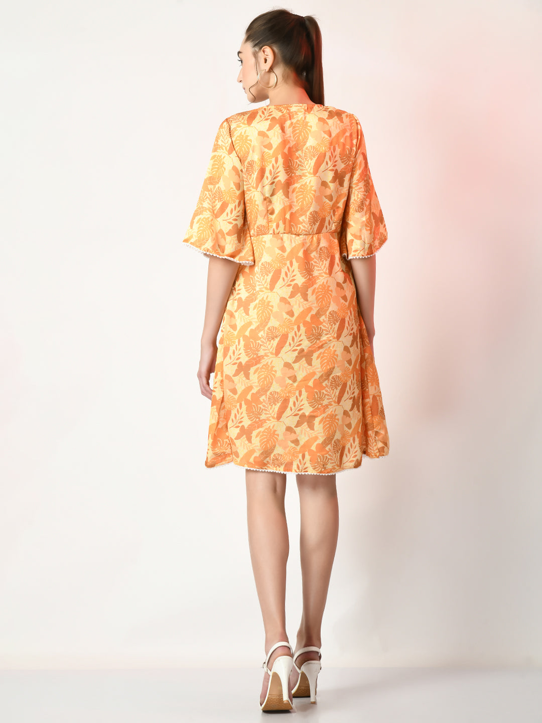 Women's Yellow Printed  Dress  - Myshka