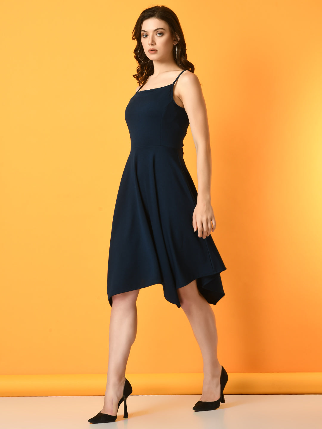 Women's Navy Blue Solid   Party  Dress Myshka