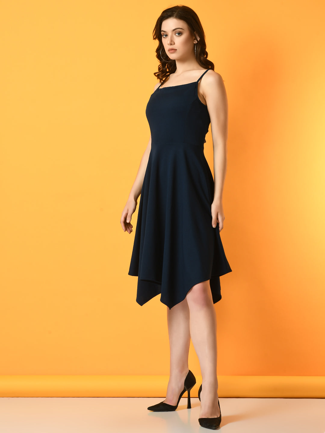 Women's Navy Blue Solid   Party  Dress Myshka