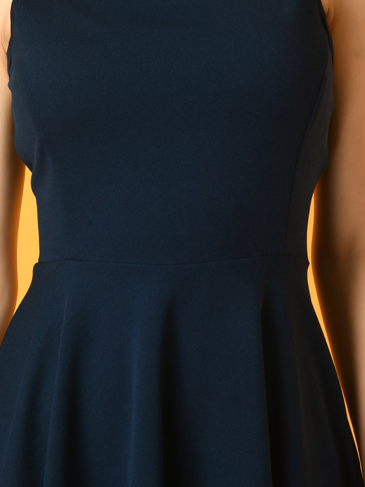 Women's Navy Blue Solid   Party  Dress - Myshka