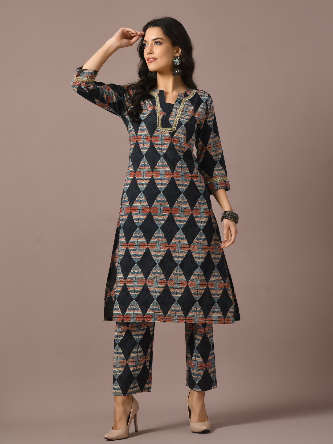 Women's  Multi Printed Cotton Straight Party Kurta Sets  - Myshka