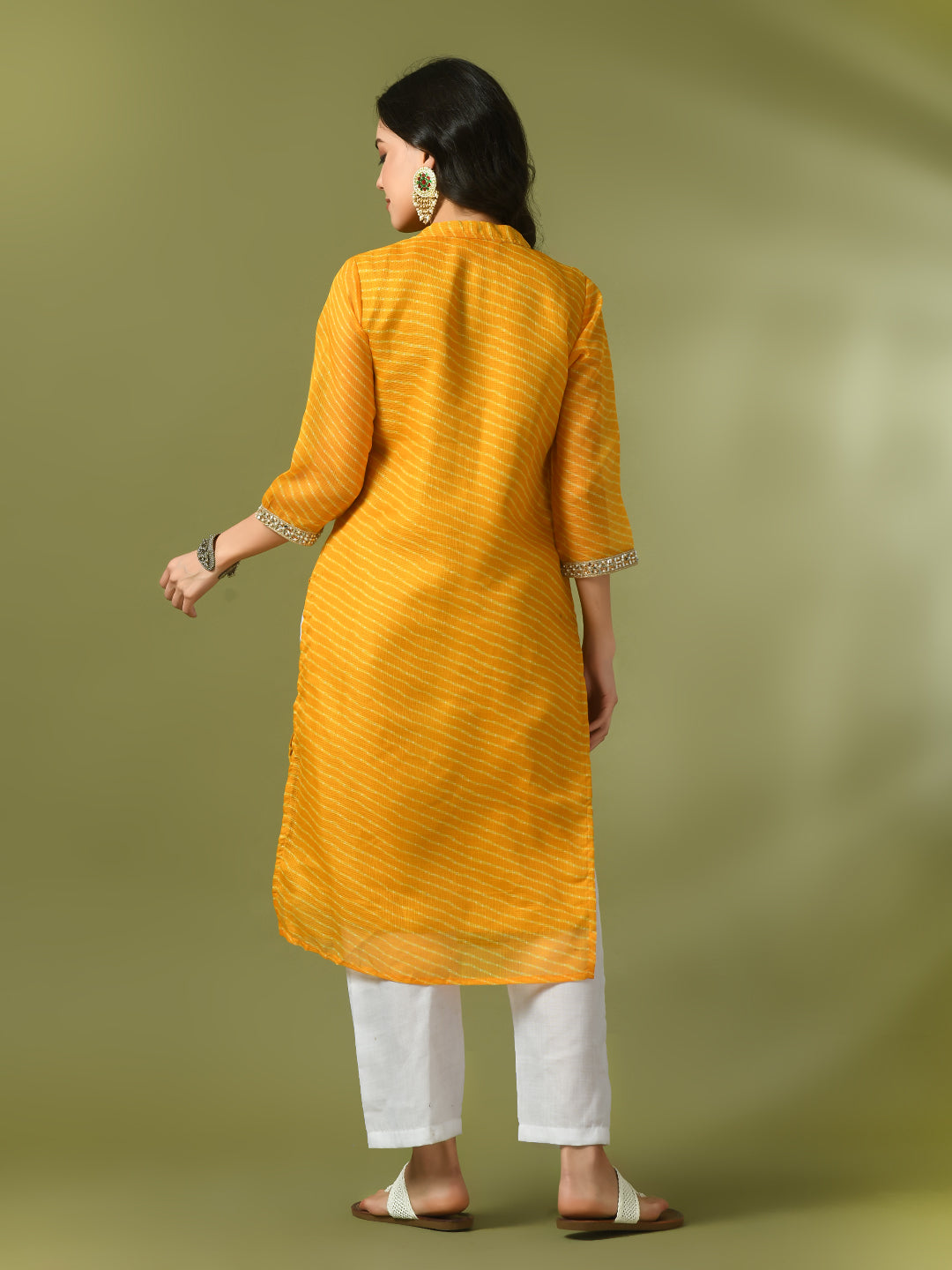 Women's  Yellow Printed Cotton Blend Straight Party Kurta Sets  - Myshka