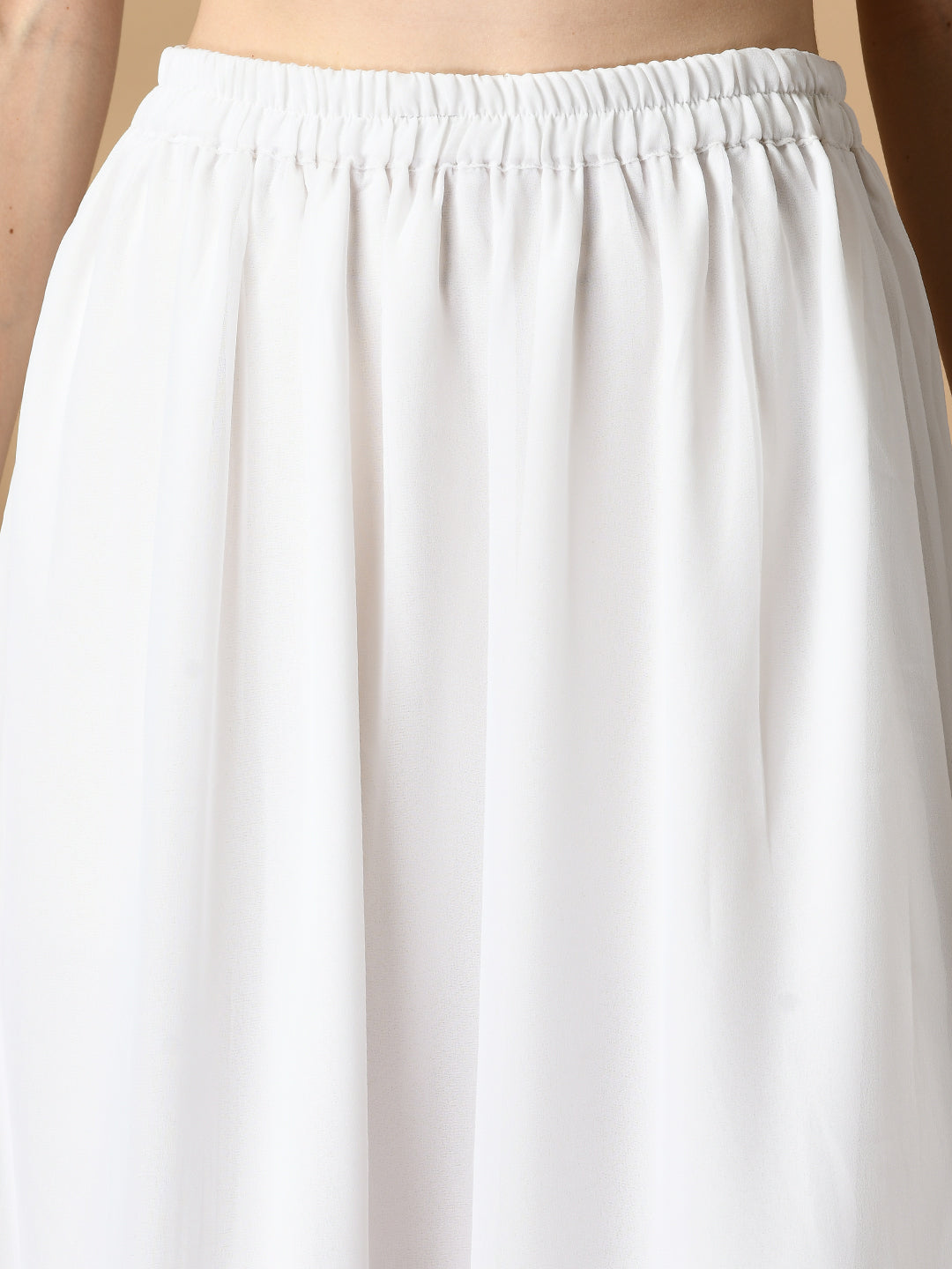 Women's White  Georgette Kurti & Skirt With Dupatta Party Sets Myshka