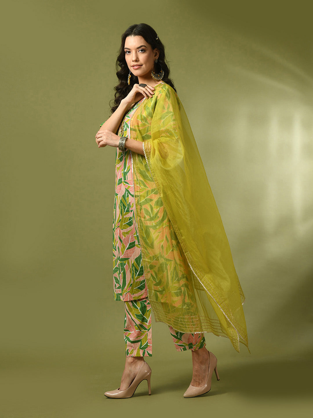 Women's  Multi Printed Cotton Straight Party Kurta Sets With Dupatta - Myshka