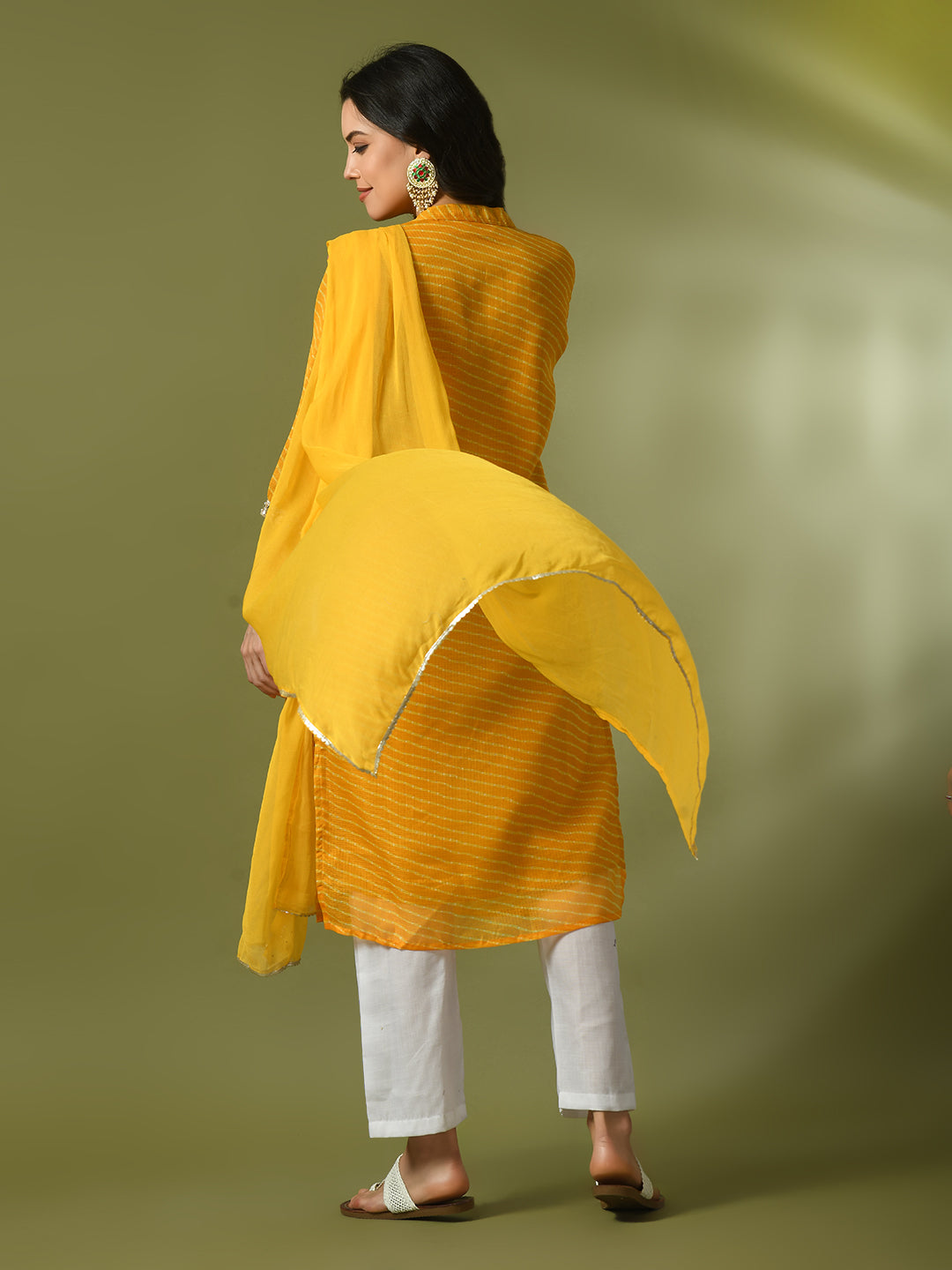 Women's  Yellow Printed Kota Straight Party Kurta Sets With Dupatta - Myshka