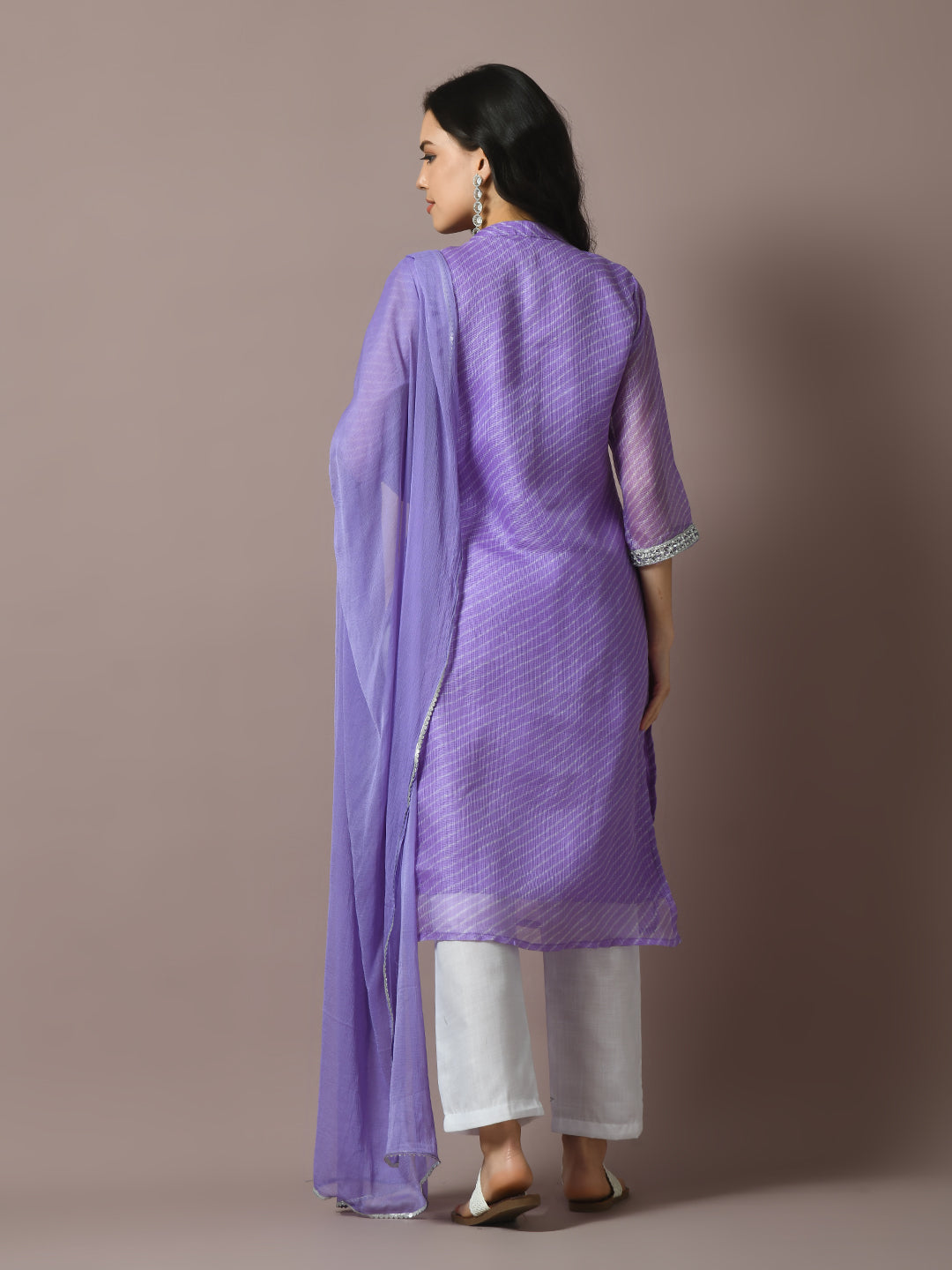 Women's  Lavender Printed Kota Straight Party Kurta Sets With Dupatta - Myshka