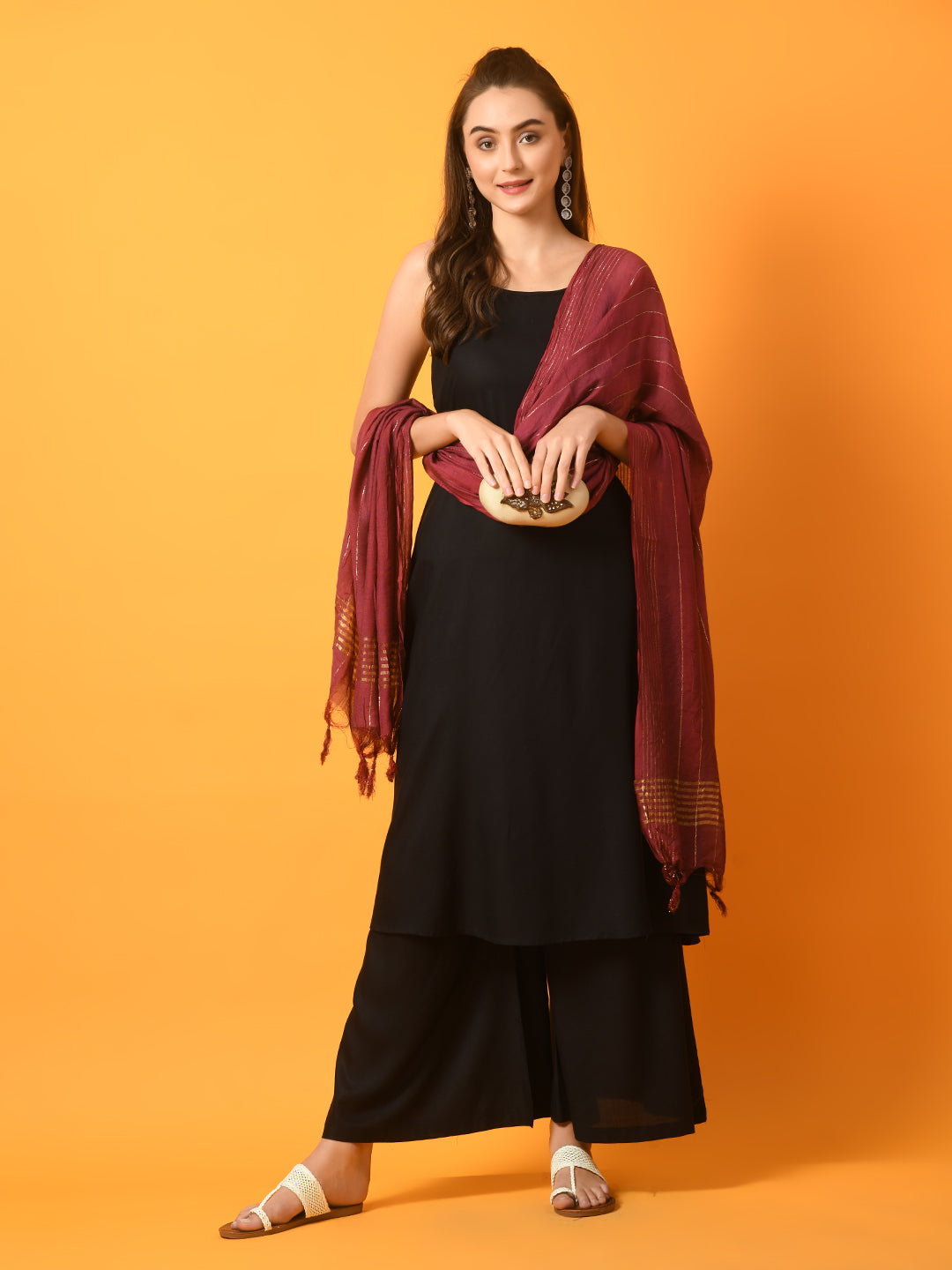 Women's  Black Solid Anarkali Party Kurta Sets With Dupatta - Myshka